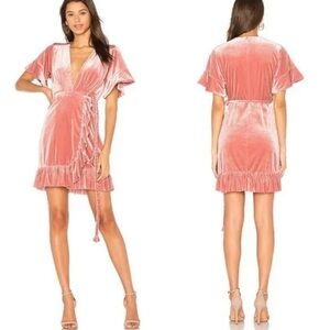 Misa- “Desma” Light Pink Velvet Ruffle Mini Dress with Braided Waist Tie